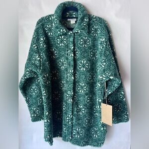 Montana Blues Cozy Green and‎ White Button Fleece Jacket size Large